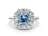 White gold Fancy Blue Cushion  Halo Cluster Diamond Engagement Ring with Prong Setting and Polished Band_39