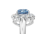 White gold Fancy Blue Cushion  Halo Cluster Diamond Engagement Ring with Prong Setting and Polished Band_44