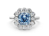 White gold Fancy Blue Cushion  Halo Cluster Diamond Engagement Ring with Solitaire Band and Prong Setting_49