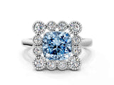 White gold Fancy Blue Cushion  Halo Diamond Cluster Engagement Ring with Milgrain Bezel Setting and Solitaire Band_51