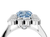 White gold Fancy Blue Cushion  Halo Diamond Cluster Engagement Ring with Milgrain Bezel Setting and Solitaire Band_55