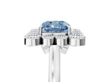 White gold Fancy Blue Cushion  Halo Diamond Cluster Engagement Ring with Milgrain Bezel Setting and Solitaire Band_56