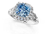 White gold Fancy Blue Cushion  Halo Diamond Engagement Ring with Filigree Band and Four-Prong Setting_106