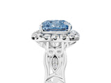 White gold Fancy Blue Cushion  Halo Diamond Engagement Ring with Filigree Band and Four-Prong Setting_110