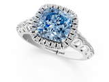 White gold Fancy Blue Cushion  Halo Diamond Engagement Ring with Intricate Filigree Band and Four-Prong Setting_38