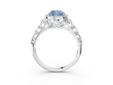 White gold Fancy Blue Cushion  Halo Diamond Engagement Ring with Intricate Filigree Band and Four-Prong Setting_40
