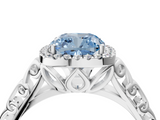 White gold Fancy Blue Cushion  Halo Diamond Engagement Ring with Intricate Filigree Band and Four-Prong Setting_41