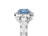 White gold Fancy Blue Cushion  Halo Diamond Engagement Ring with Intricate Filigree Band and Four-Prong Setting_42