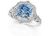 White gold Fancy Blue Cushion  Halo Diamond Engagement Ring with Milgrain Band and Four-Prong Setting_66
