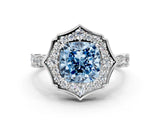 White gold Fancy Blue Cushion  Halo Diamond Engagement Ring with Milgrain Band and Four-Prong Setting_66