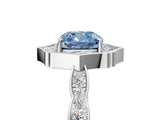 White gold Fancy Blue Cushion  Halo Diamond Engagement Ring with Milgrain Band and Four-Prong Setting_71