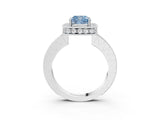 White gold Fancy Blue Cushion  Halo Diamond Engagement Ring with Milgrain Pave Band and Four-Prong Setting_186