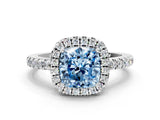 White gold Fancy Blue Cushion  Halo Diamond Engagement Ring with Pavé Band and Four-Prong Setting_69