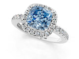 White gold Fancy Blue Cushion  Halo Diamond Engagement Ring with Pavé Band and Four-Prong Setting_70