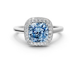 White gold Fancy Blue Cushion  Halo Diamond Engagement Ring with Solitaire Band and Four-Prong Setting_20
