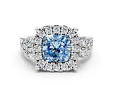 White gold Fancy Blue Cushion  Halo Diamond Engagement Ring with Split Shank and Four-Prong Setting_55