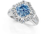 White gold Fancy Blue Cushion  Halo Diamond Engagement Ring with Split Shank and Prong Setting_73