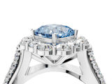 White gold Fancy Blue Cushion  Halo Diamond Engagement Ring with Split Shank and Prong Setting_76