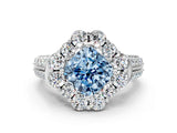 White gold Fancy Blue Cushion  Halo Diamond Engagement Ring with Split Shank and Prong Setting_78