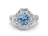 White gold Fancy Blue Cushion  Halo Diamond Engagement Ring with Split Shank and Prong Setting_90