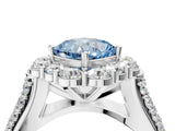 White gold Fancy Blue Cushion  Halo Diamond Engagement Ring with Split Shank and Prong Setting_94