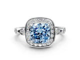 White gold Fancy Blue Cushion  Halo Diamond Engagement Ring with Twisted Band and Four-Prong Setting 1