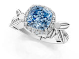 White gold Fancy Blue Cushion  Halo Diamond Floral Band with Four-Prong Setting_57