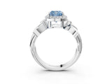 White gold Fancy Blue Cushion  Halo Diamond Floral Band with Four-Prong Setting_58