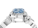 White gold Fancy Blue Cushion  Halo Diamond Floral Band with Four-Prong Setting_60
