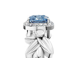 White gold Fancy Blue Cushion  Halo Diamond Floral Band with Four-Prong Setting_61