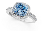 White gold Fancy Blue Cushion  Halo Diamond Pavé Band Ring with Prong Setting_21