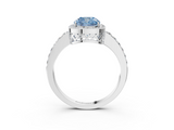 White gold Fancy Blue Cushion  Halo Diamond Pavé Band Ring with Prong Setting_23
