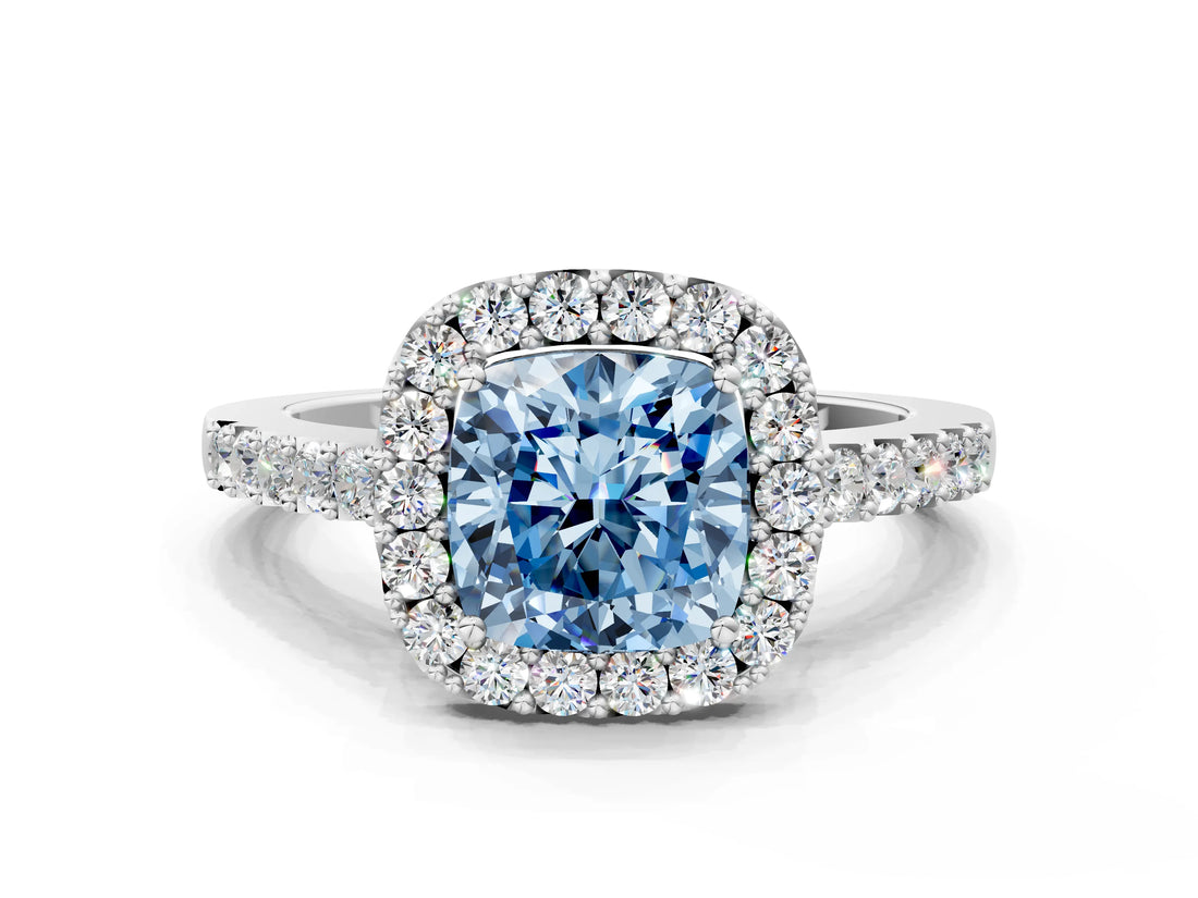 White gold Fancy Blue Cushion  Halo Diamond Pavé Solitaire Ring_69