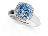 White gold Fancy Blue Cushion  Halo Diamond Ring with Cathedral Band and Four-Prong Setting_50
