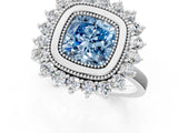 White gold Fancy Blue Cushion  Halo Diamond Ring with Milgrain Edge and Round Prong Setting_39