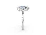 White gold Fancy Blue Cushion  Halo Diamond Ring with Milgrain Edge and Round Prong Setting_40