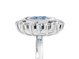 White gold Fancy Blue Cushion  Halo Diamond Ring with Milgrain Edge and Round Prong Setting_43