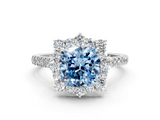 White gold Fancy Blue Cushion  Halo Diamond Ring with Pavé Band and Prong Setting_37