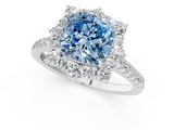 White gold Fancy Blue Cushion  Halo Diamond Ring with Pavé Band and Prong Setting_38