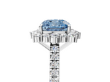White gold Fancy Blue Cushion  Halo Diamond Ring with Pavé Band and Prong Setting_42