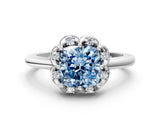 White gold Fancy Blue Cushion  Halo Diamond Ring with Round Cluster Setting, Solitaire Band, and Four-Prong Setting_84