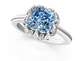 White gold Fancy Blue Cushion  Halo Diamond Ring with Round Cluster Setting, Solitaire Band, and Four-Prong Setting_86