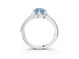 White gold Fancy Blue Cushion  Halo Diamond Ring with Round Cluster Setting, Solitaire Band, and Four-Prong Setting_87