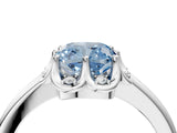 White gold Fancy Blue Cushion  Halo Diamond Ring with Round Cluster Setting, Solitaire Band, and Four-Prong Setting_89