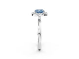 White gold Fancy Blue Cushion  Halo Diamond Solitaire with Pavé Band and Four-Prong Setting_129