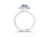 White gold Fancy Blue Cushion  Halo Diamond Solitaire with Pavé Band and Four-Prong Setting_130