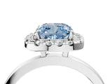 White gold Fancy Blue Cushion  Halo Diamond Solitaire with Pavé Band and Four-Prong Setting_131