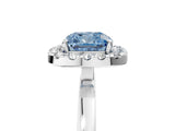 White gold Fancy Blue Cushion  Halo Diamond Solitaire with Pavé Band and Four-Prong Setting_132