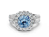 White gold Fancy Blue Cushion  Halo Diamond Split Shank Engagement Ring with Prong Setting_33
