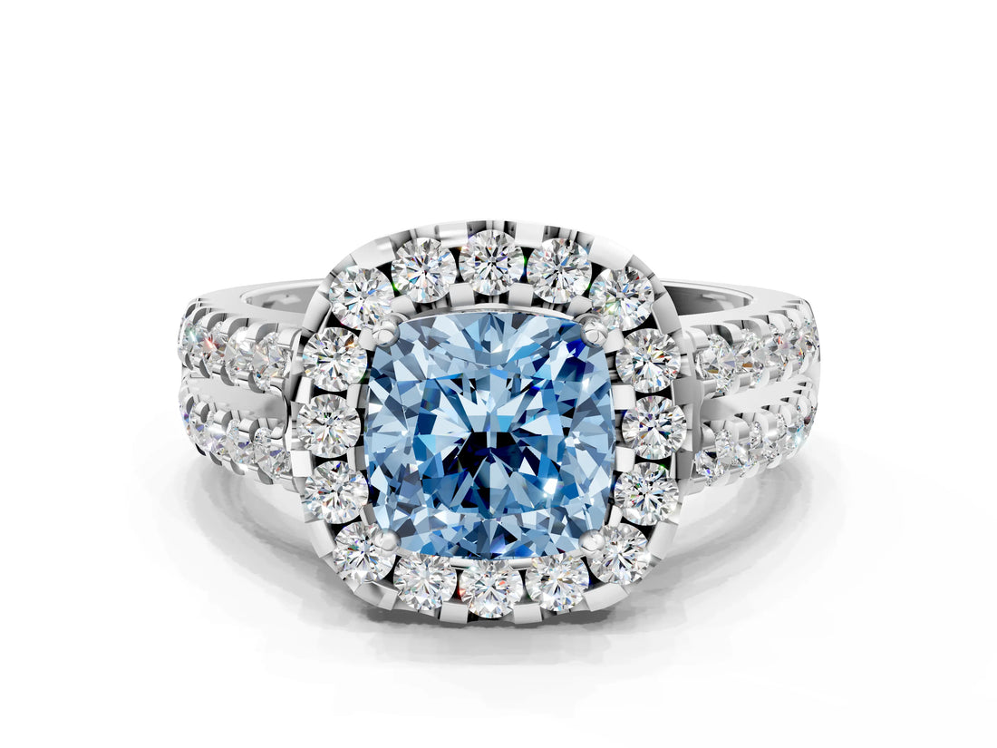White gold Fancy Blue Cushion  Halo Diamond Split Shank Engagement Ring with Prong Setting_39